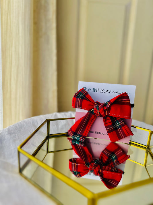 #A# 010 Christmas collections 🎄- Red & green checkered pinwheel hair bow headband.