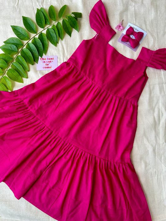 #A# 001D - Barbie pink layered frock with pink bows.