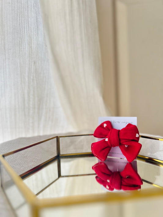 #A# 011 Christmas collections 🎄- Little hearts pinwheel hair bow clips - Red.